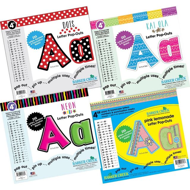 4pk 255ea 4 Letter Pop-Out Set Curated Collection - Barker Creek