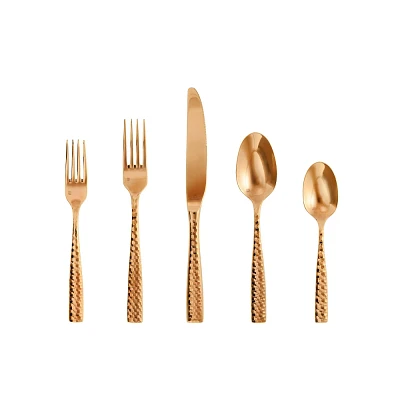 Fortessa Tableware Solutions 5pc Lucca Faceted Copper Rose Flatware Set: 18/10 Stainless Steel, Dishwasher-Safe, Service for 1