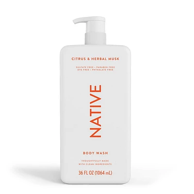 Native Body Wash with Pump - Citrus & Herbal Musk - Sulfate Free - 36 fl oz