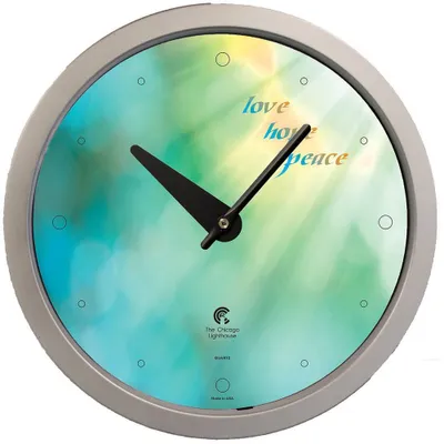 14.5 Peace Love Hope Aqua Sunlight Contemporary Body Quartz Movement Decorative Wall Clock Silver - The Chicago Lighthouse