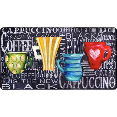 36 x 20 PVC Coffee Cups Anti-Fatigue Kitchen Floor Mat - J&V Textiles: Kitchen Rug, Indoor/Outdoor, Medium Pile