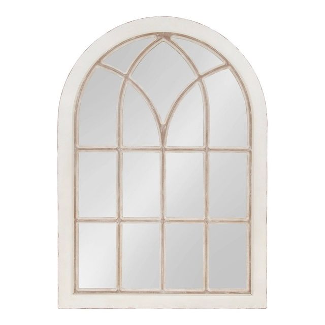 31 x 44 Nikoletta Arch Wall Mirror White - Kate & Laurel All Things Decor: Coastal Windowpane Design, Wood Frame