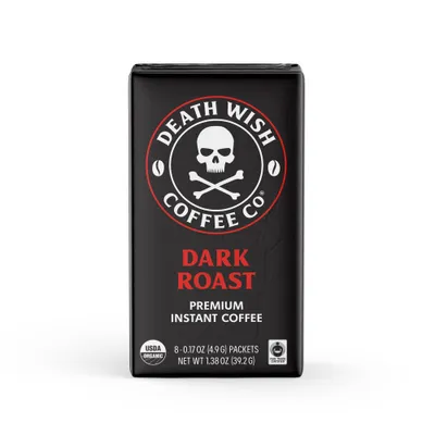 Death Wish Coffee Organic and Fair Trade Dark Roast Instant Coffee 8ct/1.38oz