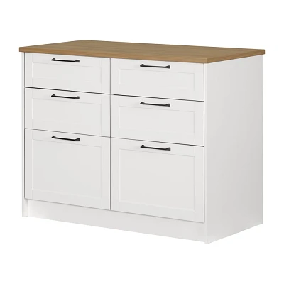 South Shore Toscano 6 Drawer Kitchen Island White/Maple Nutmeg