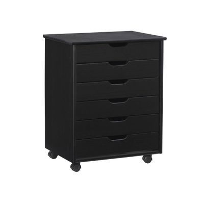 Cary Transitional 6 Drawer Solid Wood Contoured Handle Cut Out Wide Roll Cart - Linon: Frame