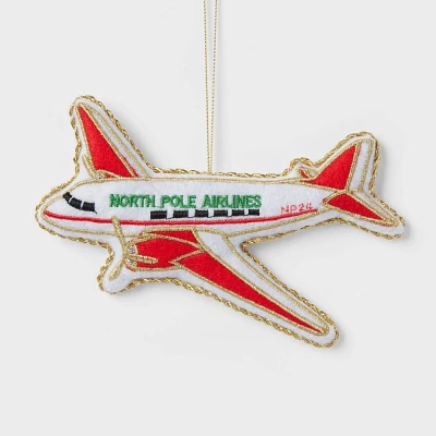 Fabric Airplane Christmas Tree Ornament White/Red - Wondershop