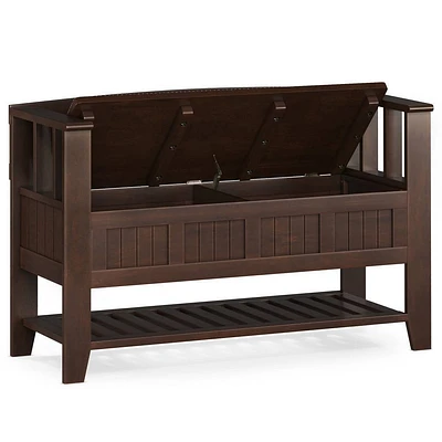 WyndenHall Normandy Entryway Storage Bench with Shelf Brunette Brown: Foyer Bench, Shoe Organizer