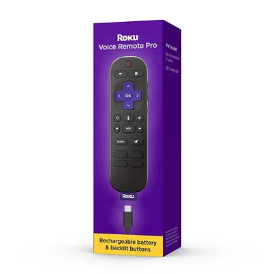 Roku Voice Remote Pro (2nd Edition) Rechargeable replacement voice remote, backlit buttons, and hands-free voice controls