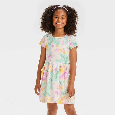 Girls Short Sleeve Tie Dye Dress