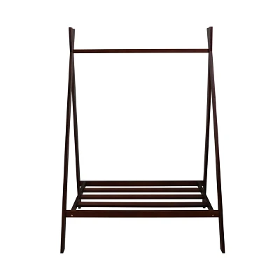 Solid Wood Garment Rack with Shelf Truffle Brown - Flora Home: Pine Construction, Fixed Rod, Storage Shelf