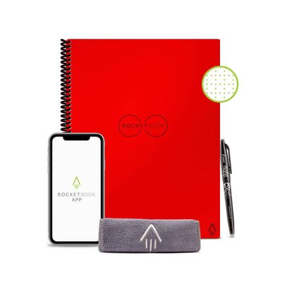 Core Smart Spiral Reusable Notebook Dot-Grid 32 Pages 8.5x11 Letter Size  - Rocketbook: Dotted Journal, Bleed-Resistant