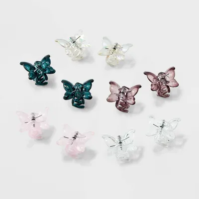 Clear Butterfly Mini Claw Hair Clip Set 10 pc - Wild Fable Pink/Purple/Black