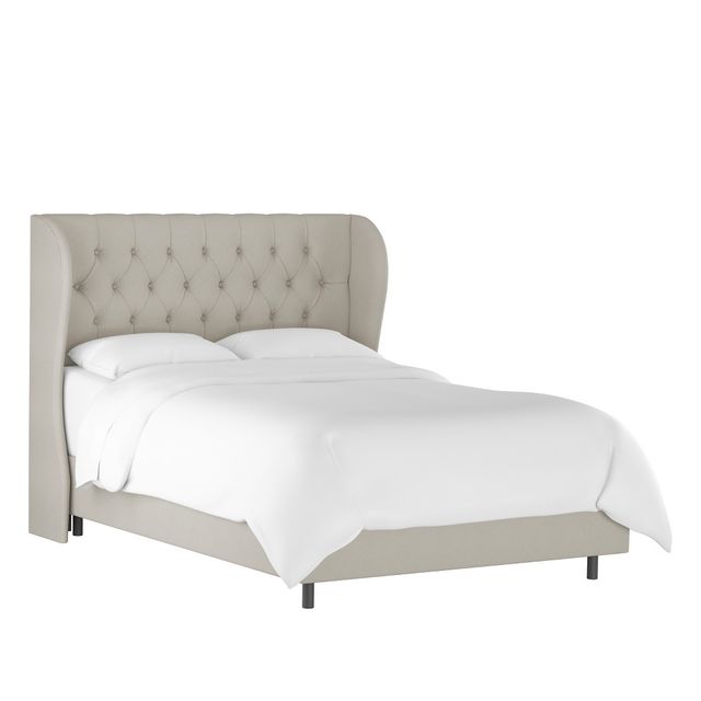 Skyline Furniture King Tufted Wingback Bed Dove Gray Velvet: Contemporary Bedroom Furniture, Padded Headboard