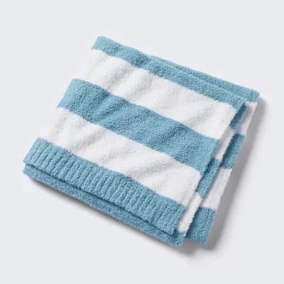 Chenille Stripe Baby Blanket - Blue and White Stripe - Cloud Island