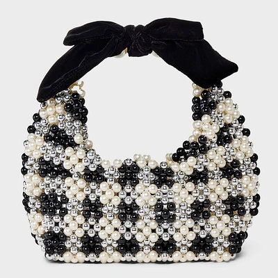 Beaded Checkered Bow Shoulder Bag - A New Day