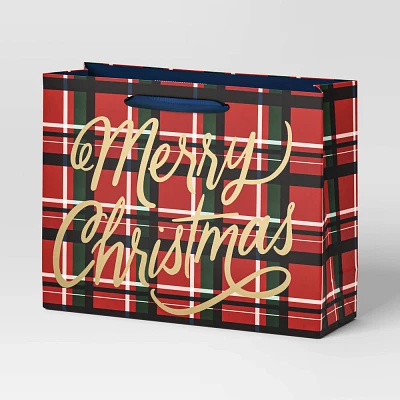 Merry Christmas Plaid Large Vogue Gift Bag Red - Wondershop