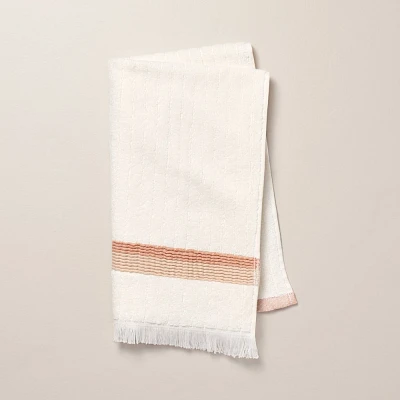 Textured Stripe Terry Hand Towel with Fringe Blush/Cream - Hearth & Hand with Magnolia