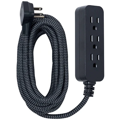 GE 3-Outlet Extension Cord 15 Braided Cord Black/Gray