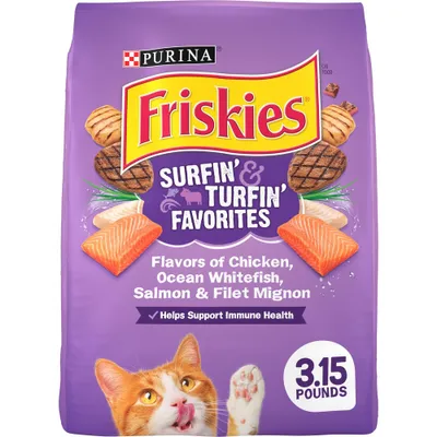 Purina Friskies Surfin &Turfin Favorites with Flavors of Chicken, Beef & Seafood Adult Balanced Dry Cat Food - 3.15lbs
