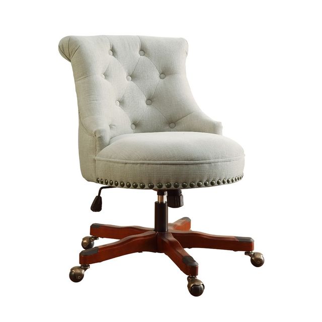 Linon Sinclair Traditional Tufted Wood Base Swivel Upholstered Chair : Ergonomic Adjustable Desk Chair