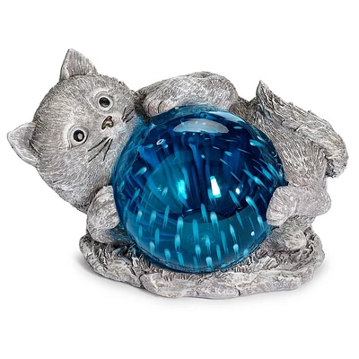 Roman 6 LED Cat Blue Solar Light Resin Outdoor Garden Statues Blue