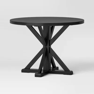 Litchfield 42 Round Dining Table Black - Threshold: Rubberwood, Non-Extension, Seats 4, Criss Cross Base