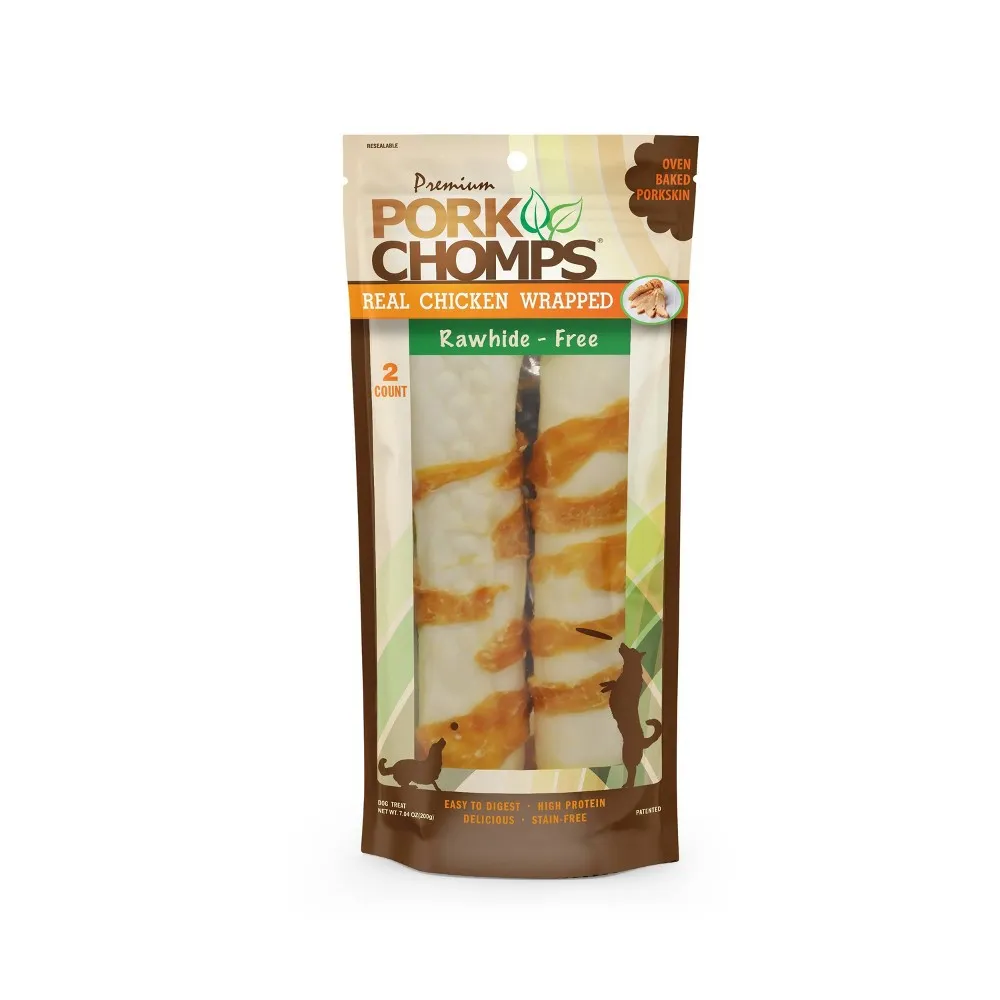 Nutri Chomps Pork Chomps Chicken Wrapped Expanded Roll Chewy Dog Treats - 2ct/7.04oz