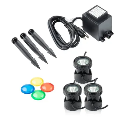 3pk Power Beam 20 Watt Halogen Submersible Light Kit Black - Alpine Corporation: Indoor/Outdoor, Weatherproof, with Transformer