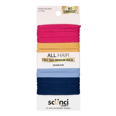 scnci No Damage Super Comfy Hosiery Elastic Hair Tie Ponytailers - Assorted Colors - All Hair - 12pcs