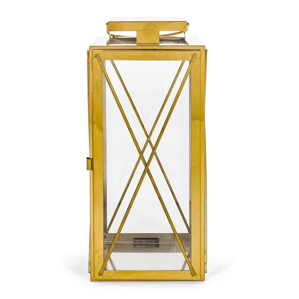 Christopher Knight Home 14x6.25 Stainless Steel Tilson Lantern Candle Holder Gold: Modern Style, Floor Placement