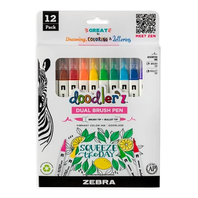 Zebra 12pk Dual Brush Pen Doodlerz Multicolored