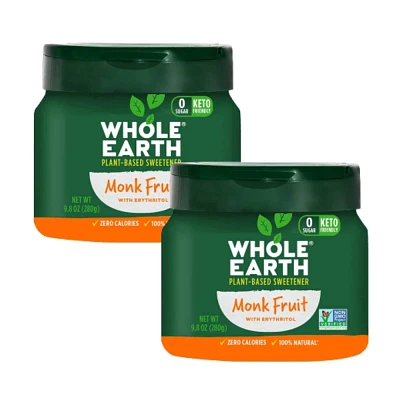 Whole Earth Plant-Based Sugar Alternative Monk Fruit Sweetener 9.8oz/2ct