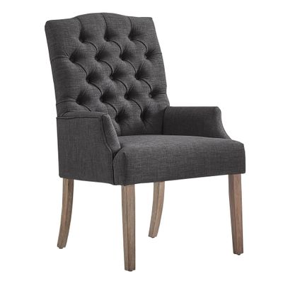 Raghnaid Distressed Tufted Linen Dining Chair  - Inspire Q: High Back, Plush Foam, Wood-Finished Legs