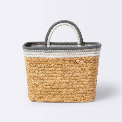 Wall Hanging Natural Woven Basket with Coiled Rope Handle