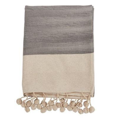 50x60 Pom-Pom Throw Blanket Gray - Saro Lifestyle: Cotton Sofa & Couch Tassel Accent