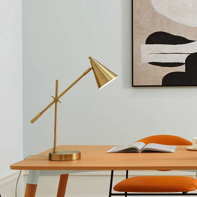 18 Tacoma Balance Arm Desk Lamp Matte Brass - Globe Electric: Adjustable, Cone Shade, ETL Listed