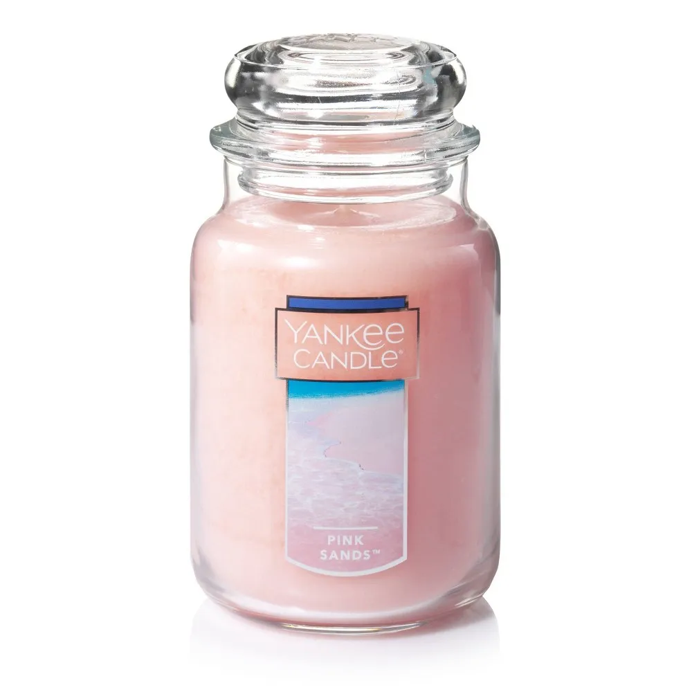 22oz Pink Sands Original Large Jar Candle: Yankee Candle with Harvest Spice Scent, 150 Hour Burn Time, Glass Lidded Jar, Citrus Vanilla Floral Aroma