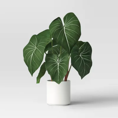 Artificial Potted Leaf in Modern Ceramic Pot Dark - Threshold: Faux Philodendron, Indoor Decor, Stoneware Base