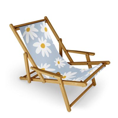 Lane and Lucia Lazy Daisies Folding Lounge Chair Blue - Deny Designs: UV & Water-Resistant, Hardwood Frame Outdoor Portable Lounger