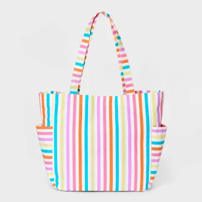 Girls Stripe Canvas Tote Beach Bag with Side Pockets - Cat & Jack