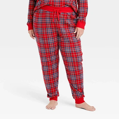 Womens Plaid Cotton Ribbed Holiday Matching Family Pajama Pants