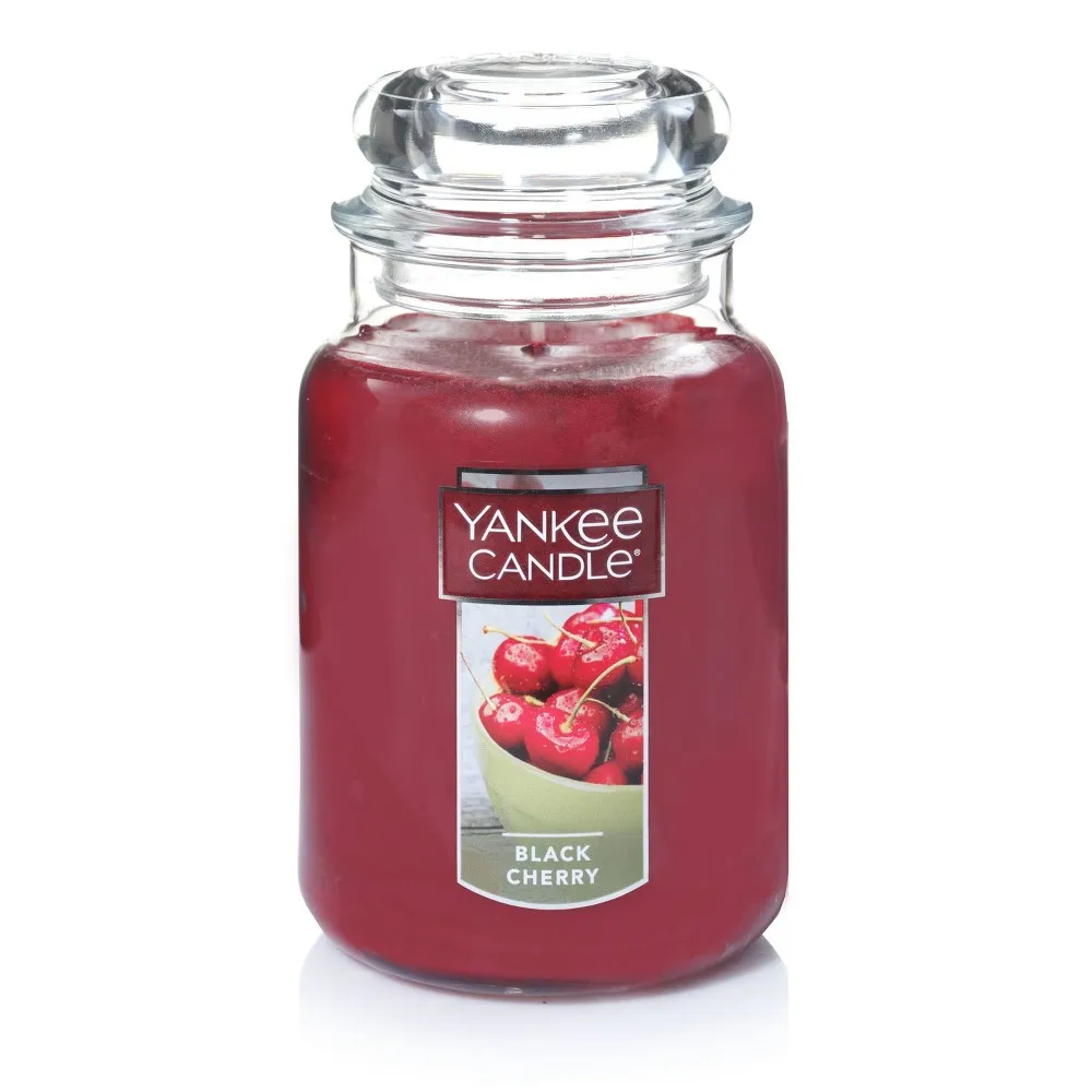 22oz Black Cherry Large Jar Candle: Yankee Candle, Harvest Spice Scent, Paraffin Wax, Glass Container, 150hr Burn Time