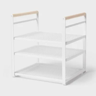 Metal 3-Tier Adjustable Shelf Box Organizer White - Brightroom: Kitchen Storage & Pantry Organizer, Iron Shelf Riser