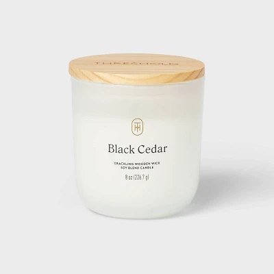 Milky Glass Wooden Wick Black Cedar Jar Candle 8oz - Threshold