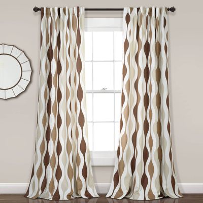 Set of 2 (84x52) Mid Century Geo Light Filtering Window Curtain Panels Tan - Lush Dcor