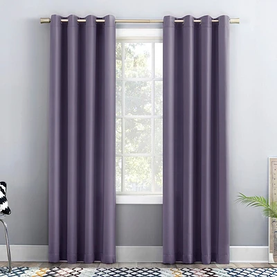 54x63 Sun Zero Room Darkening Seymour Grommet Curtain Panel Lavender: Modern Energy Efficient Noise Reducing