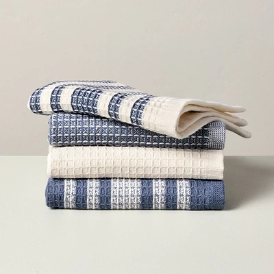 4pk Waffled Cotton Dishcloth Set Blue/Cream - Hearth & Hand with Magnolia