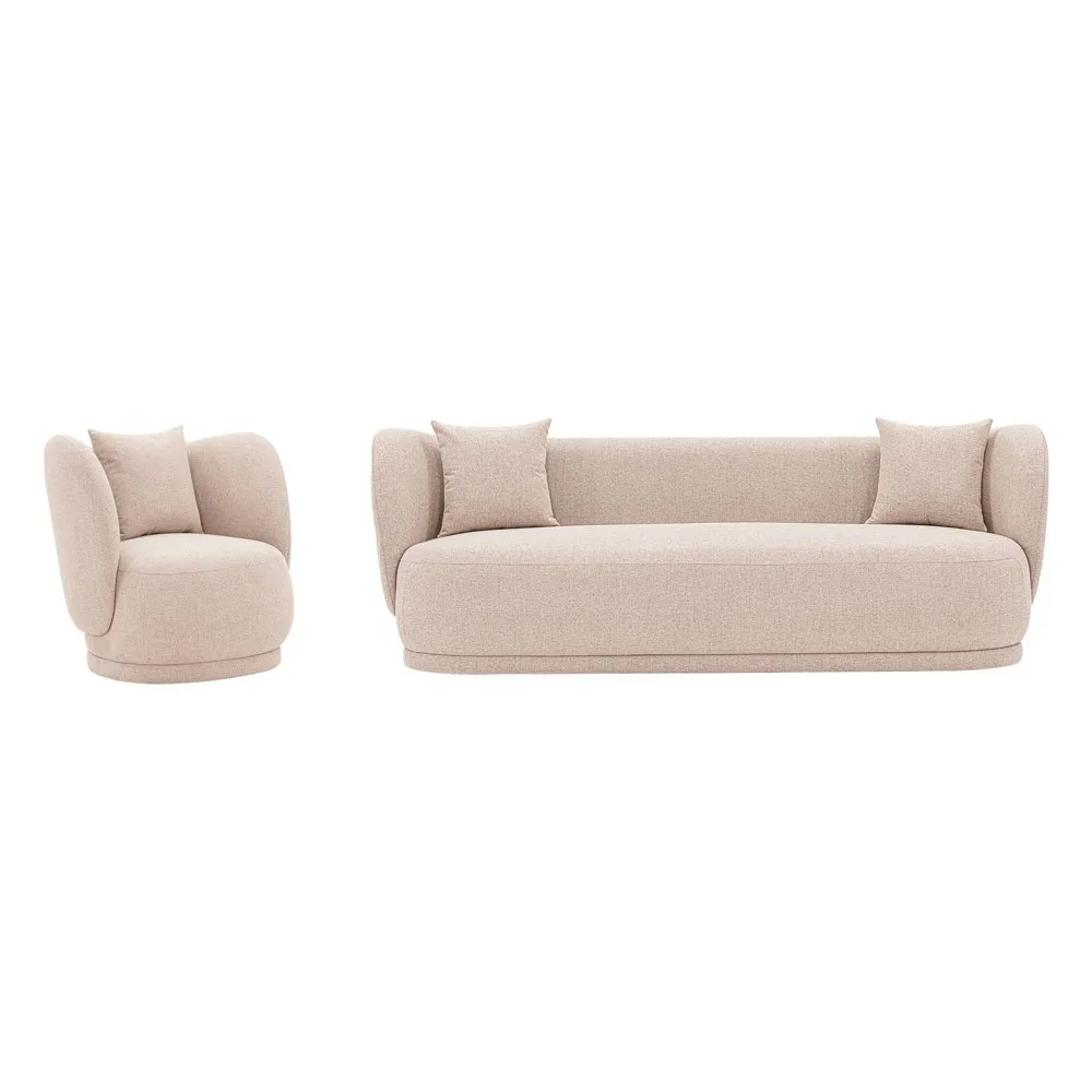 Manhattan Comfort Contemporary Siri Sofa and Accent Chair Set with Pillows in Cream Manhattan Comfort Contemporary Siri Sofa and Accent Chair Set with Pillows in Cream