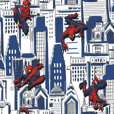 Spider-Man Cityscape Peel and Stick Kids Wallpaper Red/Blue/Gray - RoomMates