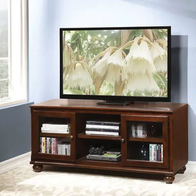 58 Dita TV Stand for TVs up to 59 Walnut - Acme Furniture: Glass Doors, Open Compartments, No Assembly Required